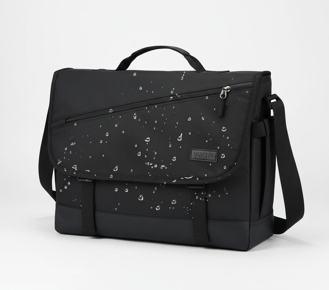 Elegant svart vattentät laptopväska WorkSak, upp till 17 tum. Bärbar axelväska för kontor och skydd på resan.