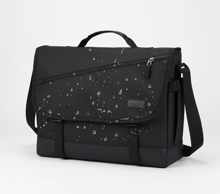 Elegant svart vattentät laptopväska WorkSak, upp till 17 tum. Bärbar axelväska för kontor och skydd på resan.