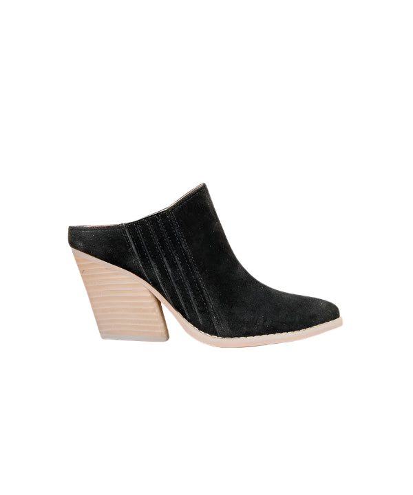 Svarta chunky wedge mules för kvinnor med öppen häl. Trendiga och bekväma sommarskor.