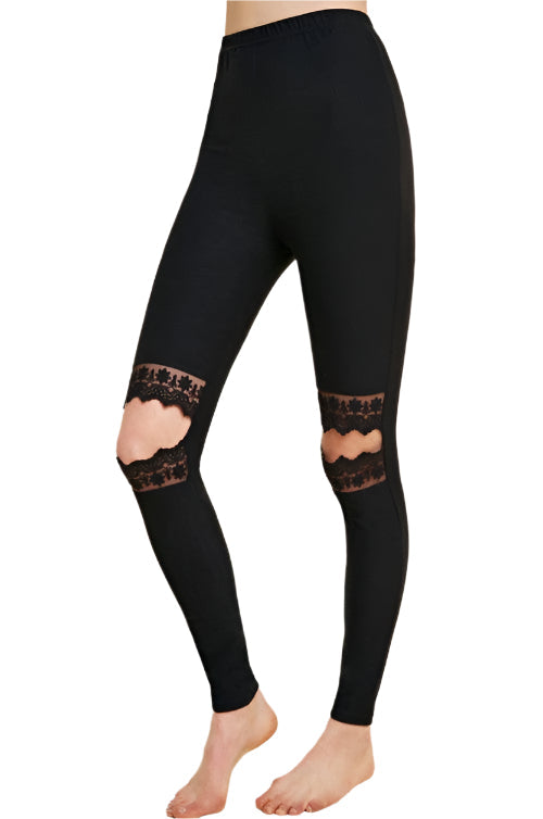 Svarta damleggings med eleganta spetsdetaljer vid anklarna. Slimfit stretch för stilfull komfort, perfekt till vardag & fest.