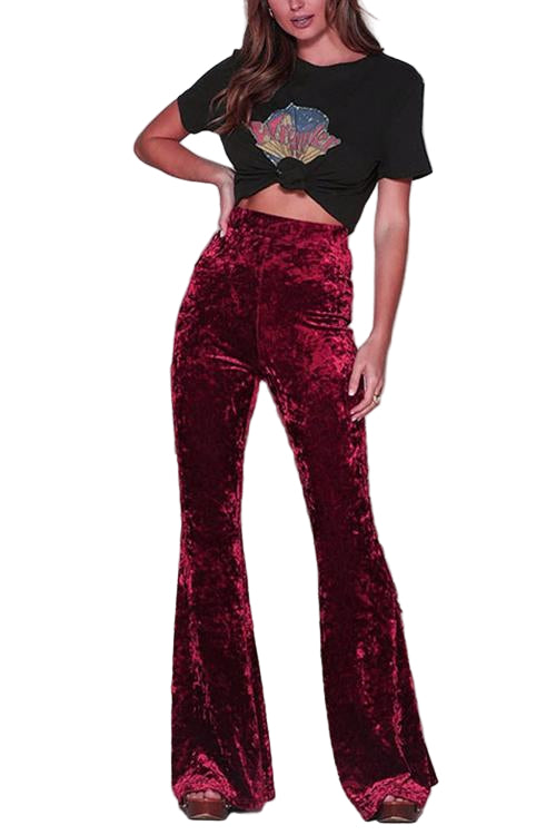 Svarta, elastiska bell bottoms för kvinnor med hög midja, perfekt retrostil.