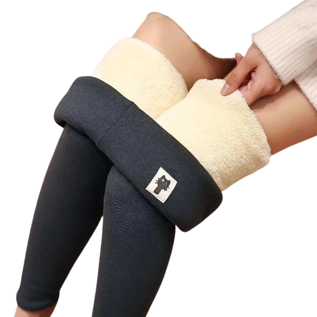 Grå fleecefodrade sammetsleggings för dam med bekväm hög midja, varma och stretchiga