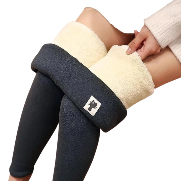Grå fleecefodrade sammetsleggings för dam med bekväm hög midja, varma och stretchiga