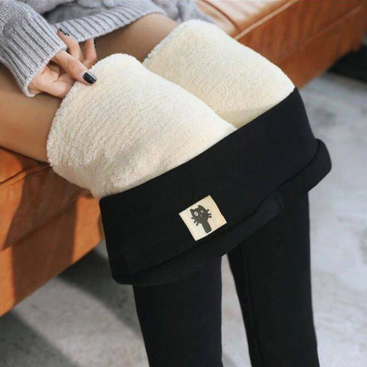 Snygga grå sammetsleggings med värmande fleecefoder, hög midja & stretch för casual stil