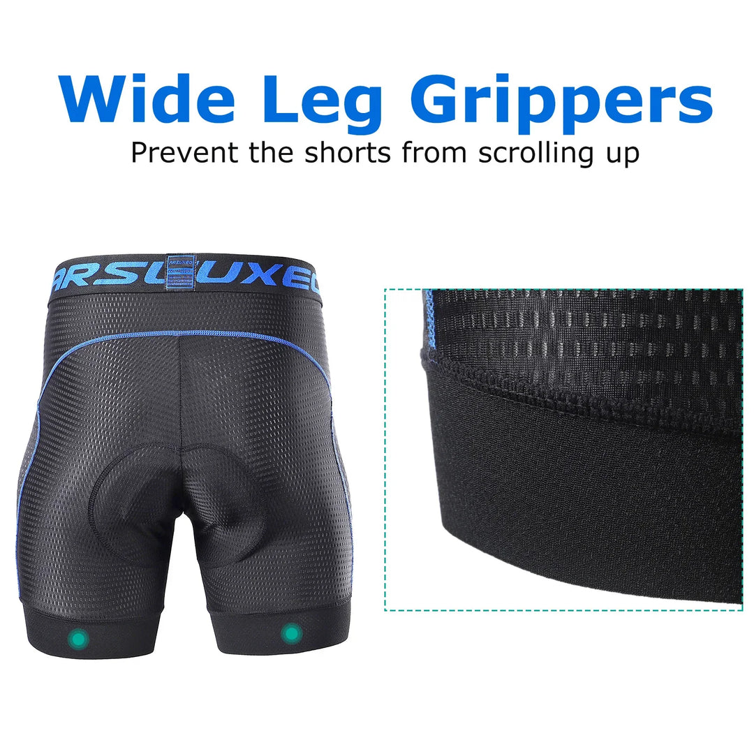 Ergonomiska herrcykelshorts med 5D gelkuddar, designade för landsvägscykling och MTB, maximerar komfort.