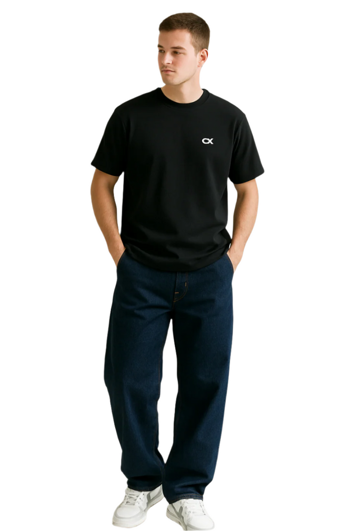 Svarta herrjeans med vida ben, baggy passform för maximal komfort och avslappnad stil.
