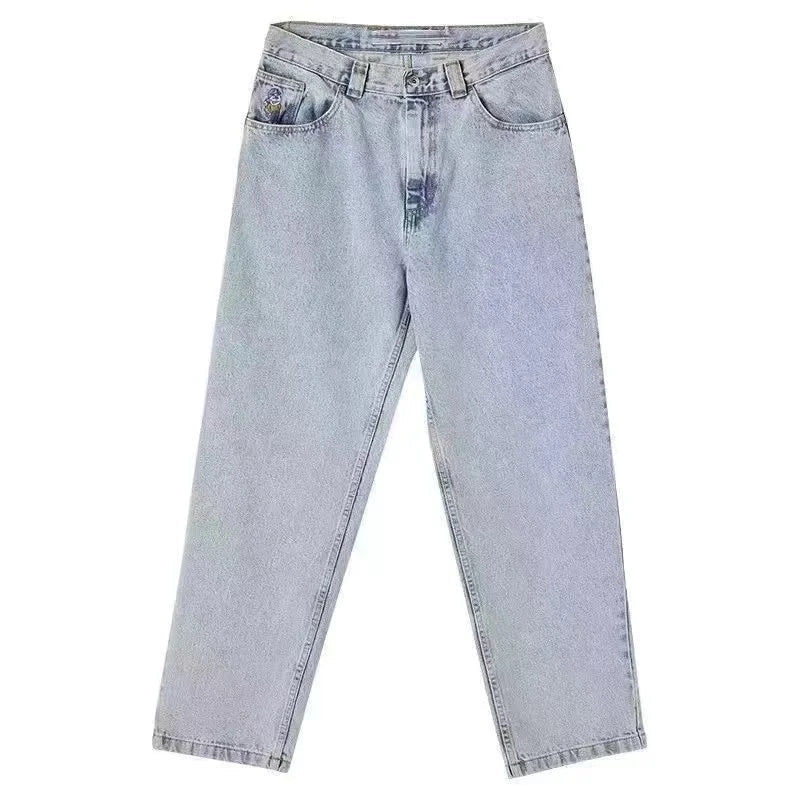 Grå herrjeans med avslappnad baggy passform och vida ben. Optimal komfort för långa dagar.