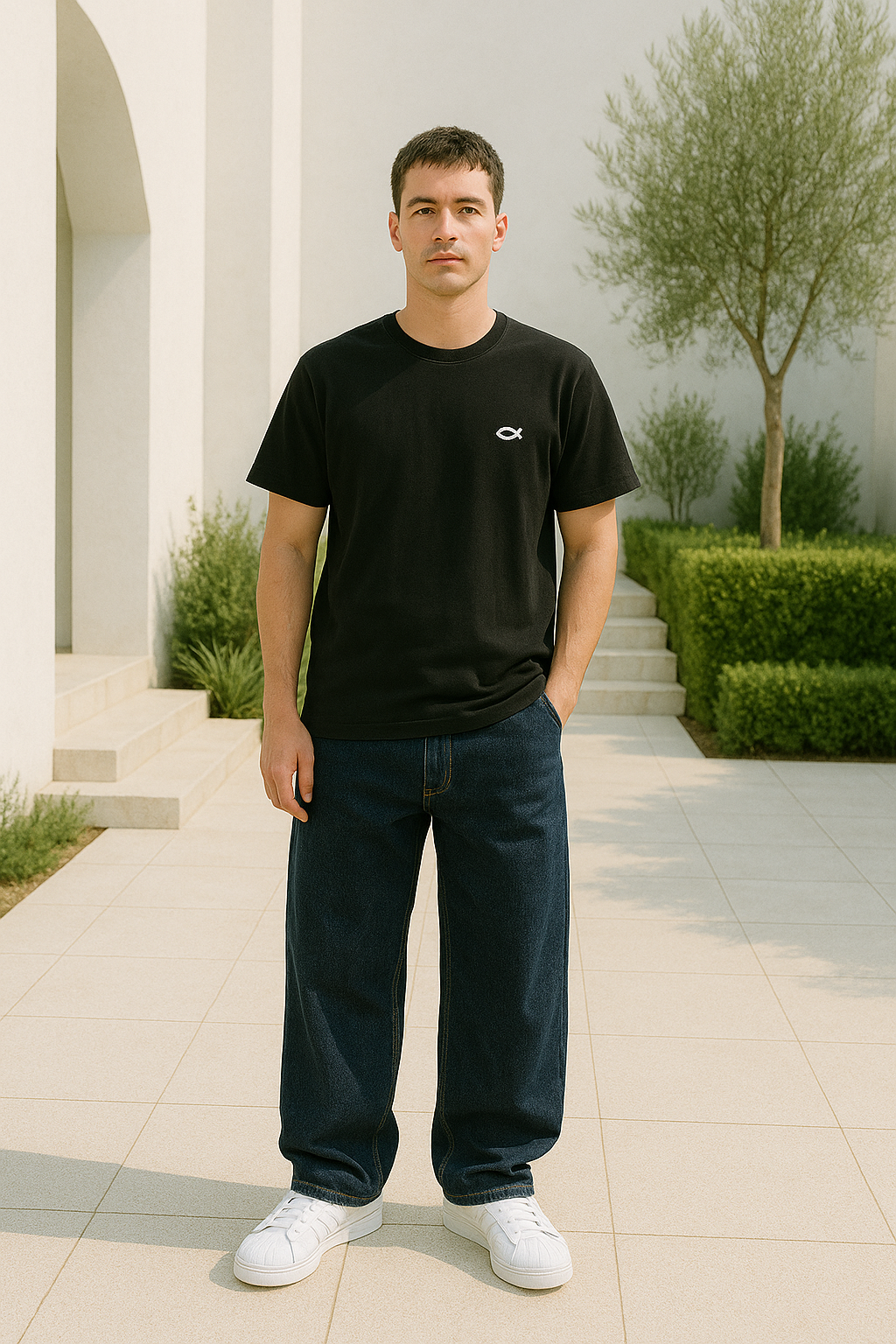 Grå baggy herrjeans med vida ben, perfekt för en avslappnad passform och vardagskomfort.