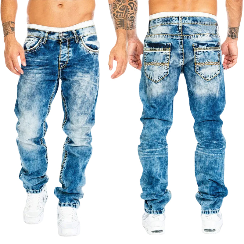 Svarta slim fit jeans för män med modern urban stil. Bekväma vardagsjeans med snygg passform för herrkläder.