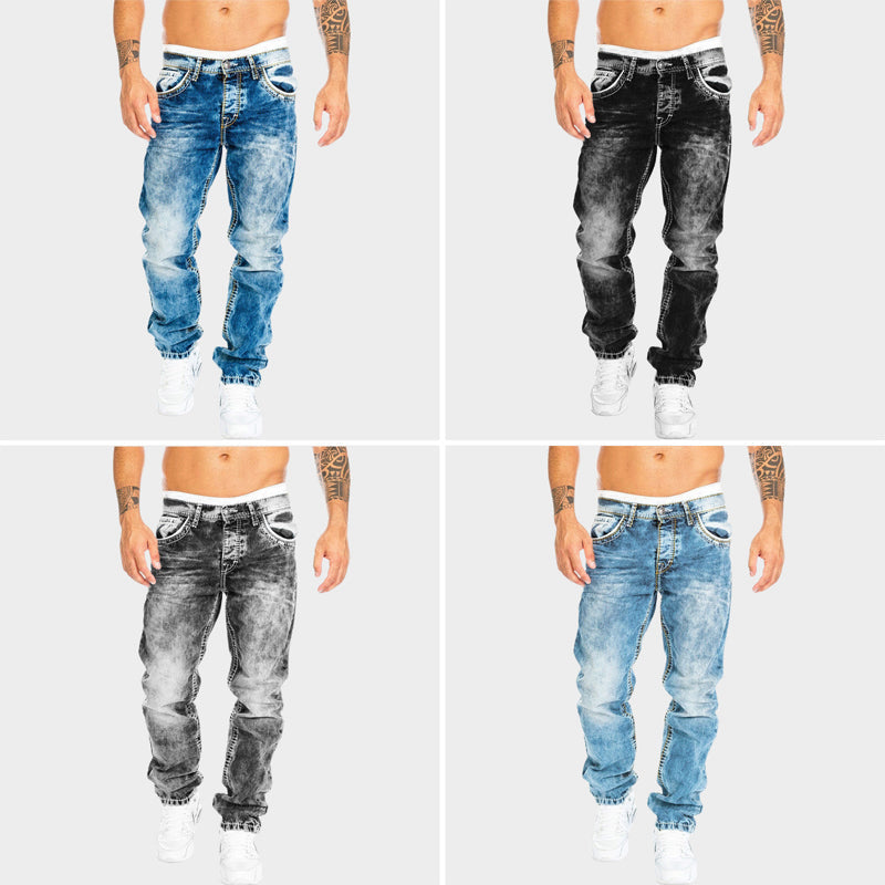 Mäns slim fit jeans i modern urban stil. Bekväma vardagsjeans med perfekt passform för snygga herrkläder.