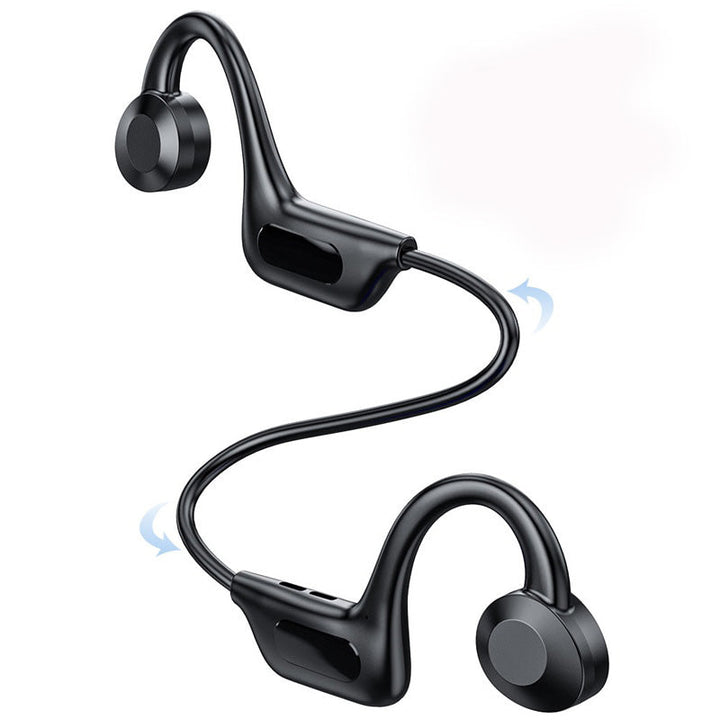 Svarta Bluetooth-hörlurar för träning med benledning, utmärkt ljud och lång batteritid.