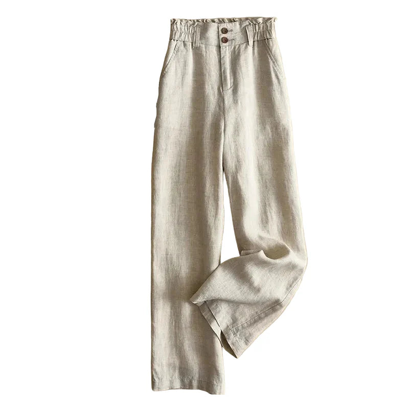 Svarta vida dambyxor med hög midja och elastisk komfort, perfekta för casual stil.