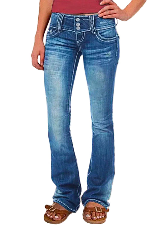 Svarta vida jeans för dam med fickor, trendig retrostil