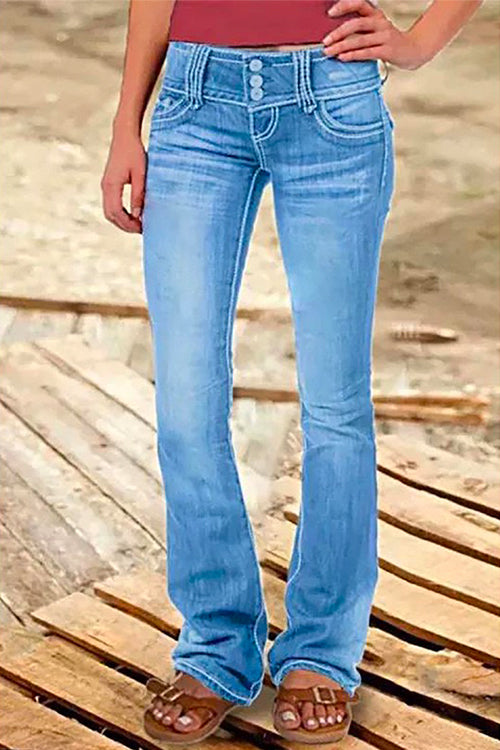 Blå bell bottom jeans för kvinnor, bekväma för vardagsbruk