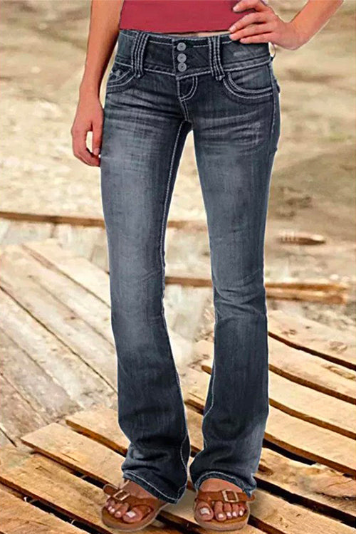 Mörkblå utsvängda jeans för kvinnor, avslappnad och stilren design