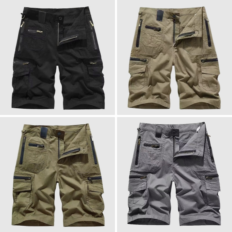 Robusta taktiska cargoshorts för män, designade för vandring, äventyr och sommarbruk. Praktiska herrshorts.