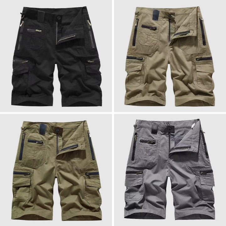Robusta taktiska cargoshorts för män, designade för vandring, äventyr och sommarbruk. Praktiska herrshorts.