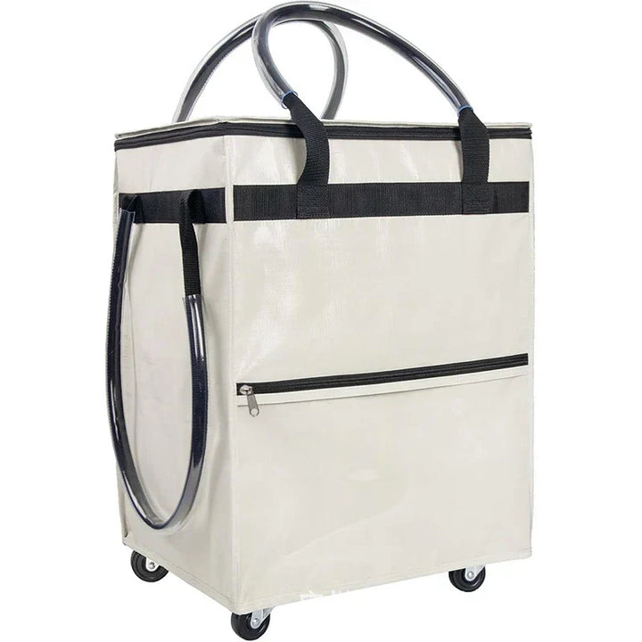 Unisex designad shoppingväska med hjul. Gör tunga matkassar lätta att transportera.