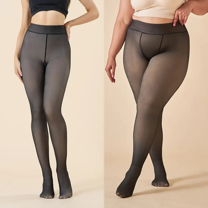 Detaljbild: Elastisk hög midja på termiska leggings, designad för säker och bekväm passform för kvinnor.