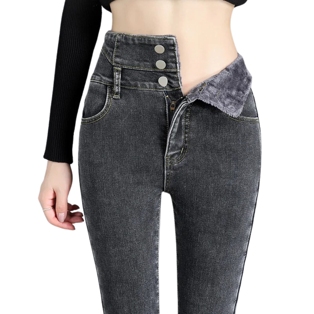 Termiska skinny jeans för dam med hög midja, perfekta för vinter. Bekväma stretchjeans.