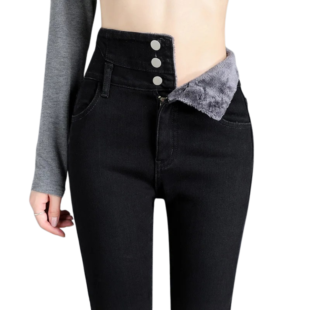 Bekväma vinterjeans dam: termiska, skinny & hög midja. Stretch för optimal komfort i kylan.