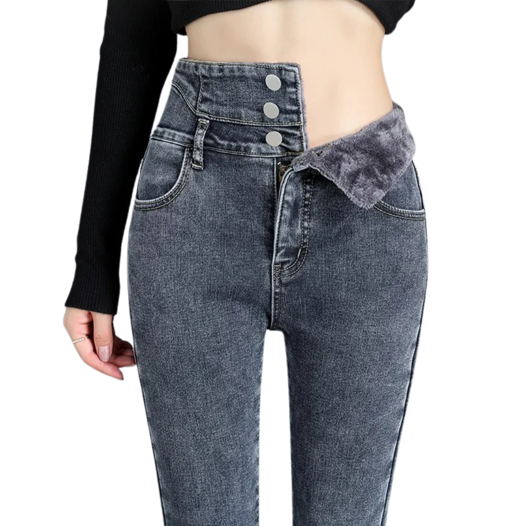 Stilrena damjeans med hög midja, termiska & skinny design. Perfekta casual jeans för vintern.