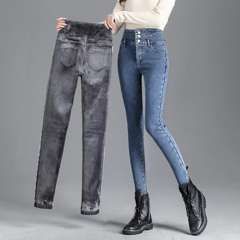 Termiska skinnyjeans dam, hög midja och stretch. Vararma & bekväma för mode under vintern.