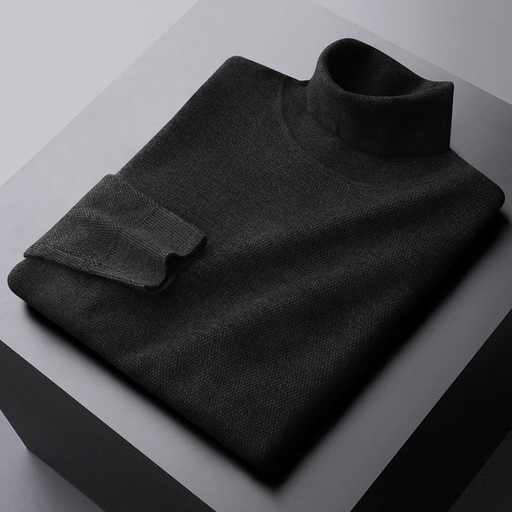 Stickad herrpolotröja, idealisk som varm höst- och vintertröja för elegant herrmode.