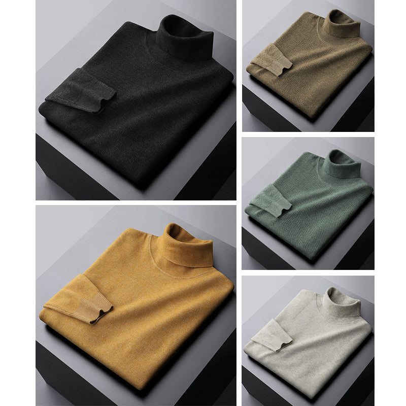 Klassisk herr turtleneck-tröja, stickad för extra värme och en elegant känsla. Perfekt basplagg.