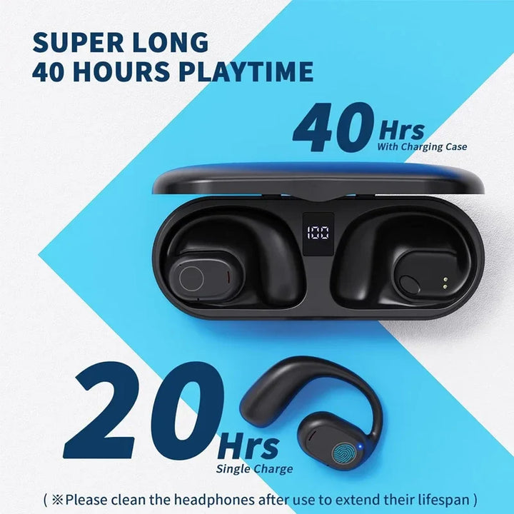 Aktiva sport-hörlurar med öppen design. Trådlösa Bluetooth-lurar med säker passform för träning och musik.
