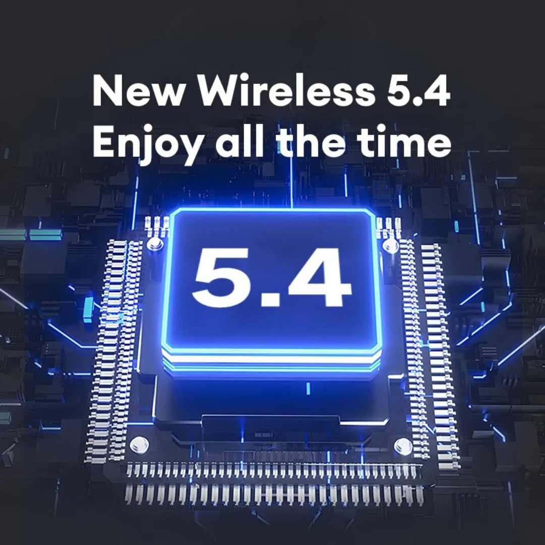 Bluetooth 5.4 trådlösa in-ear hörlurar för stabil anslutning vid musiklyssning, sport och samtal.