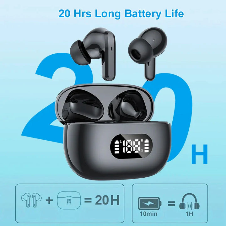 Sport-hörlurar med trådlös frihet, in-ear design och LED-batteridisplay. Njut av musik utan störningar.