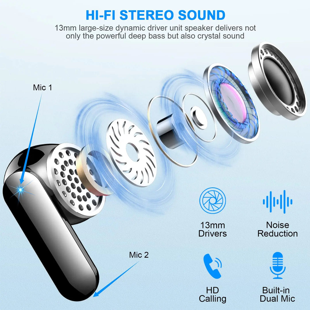 Bekväma trådlösa in-ear hörlurar med brusreducering, perfekt för musik, samtal och långa lyssningspass.