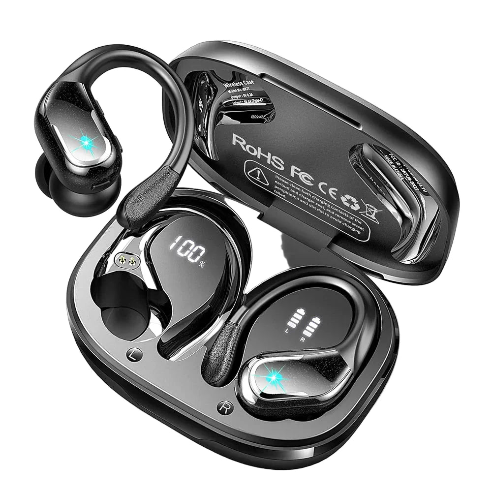 Trådlösa in-ear sporthörlurar med djup bas, vattentåliga för träning. Perfekta för aktiva livsstilar.