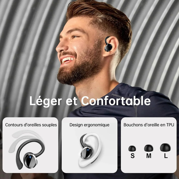 Svettsäkra in-ear hörlurar för löpning och fitness. Trådlös Bluetooth-anslutning och klart ljud.