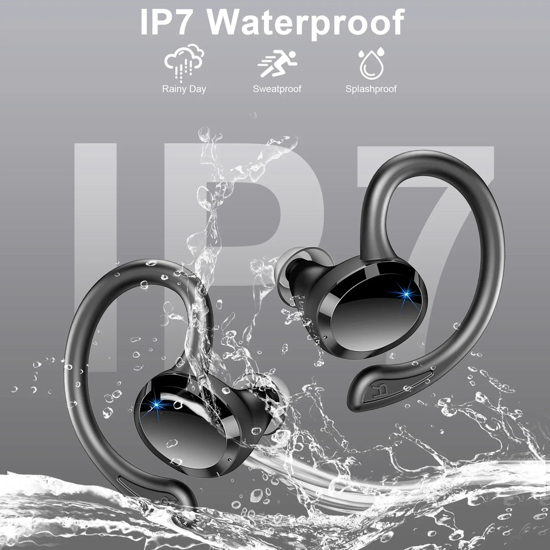 Kompakta trådlösa in-ear hörlurar, vattentåliga. Perfekt för löpning i alla väder och träning.