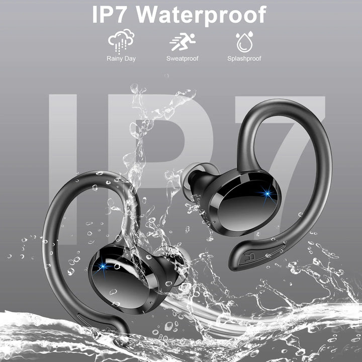 Kompakta trådlösa in-ear hörlurar, vattentåliga. Perfekt för löpning i alla väder och träning.