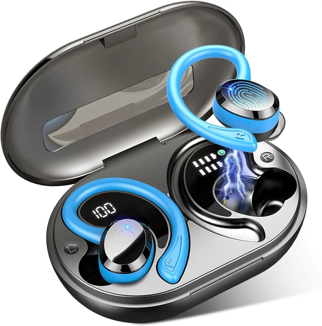 Trådlösa Bluetooth hörlurar i örat, med smidig anslutning för musik och samtal under träning.