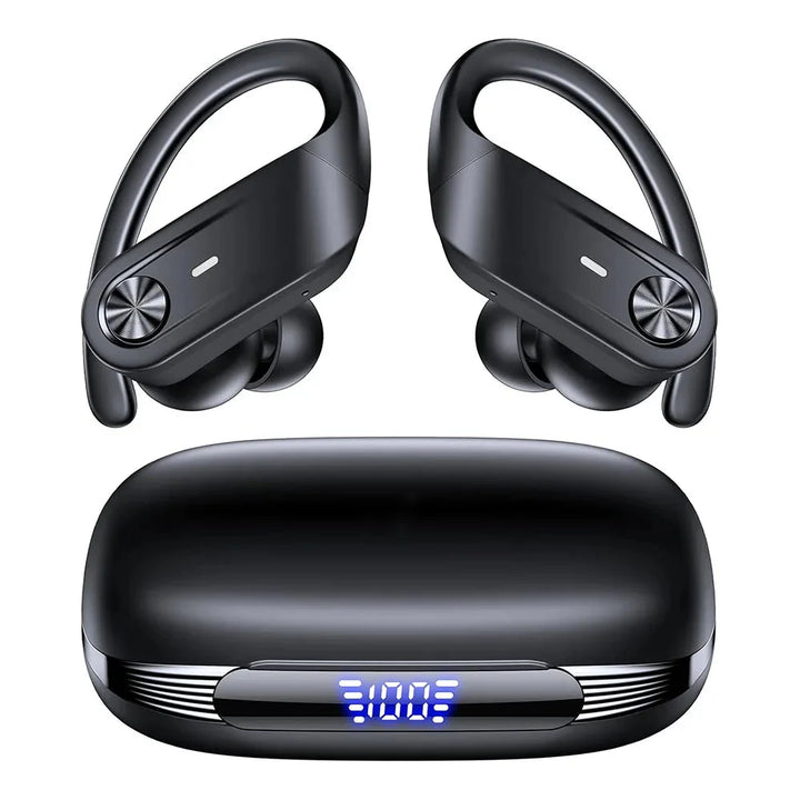 Trådlösa sporthörlurar in ear, perfekta för träning. Vattentåliga IPX7 med hög ljudkvalitet och lång batteritid.