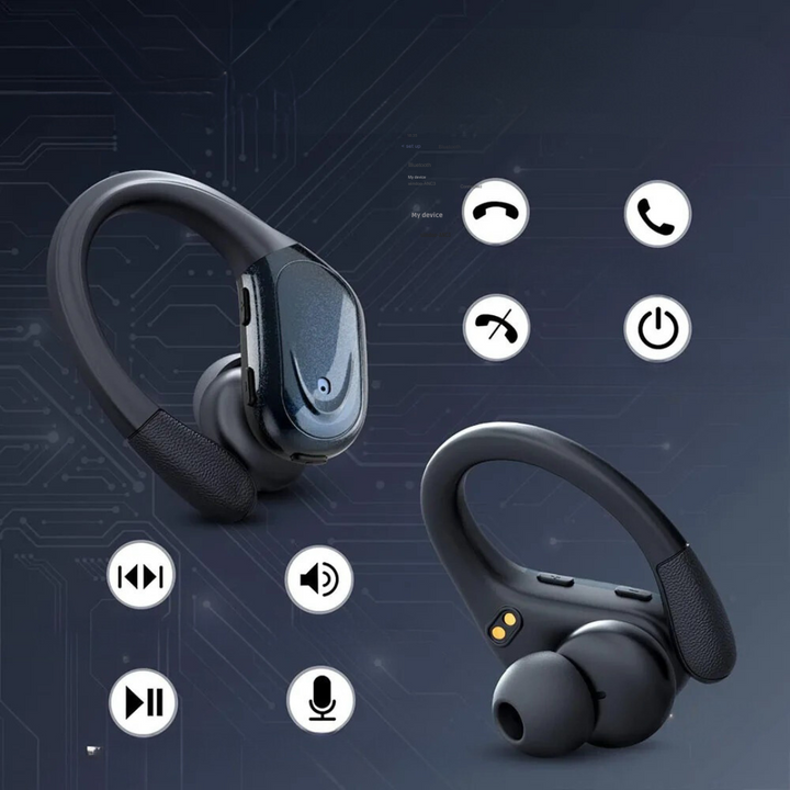 Trådlösa hörlurar med hifi-ljud och brusreducering, optimerade för sport och lång batteridrift.