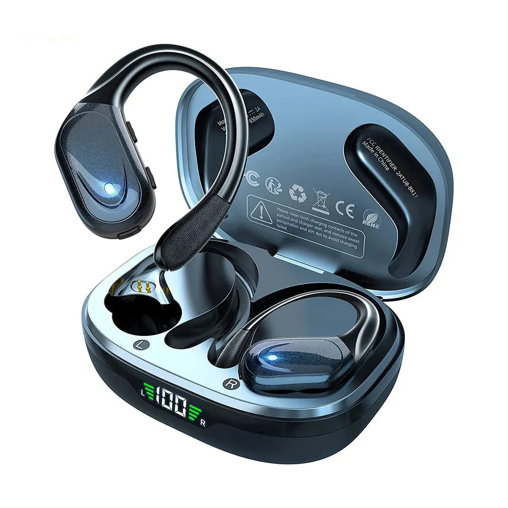 Trådlösa sporthörlurar med brusreducering och Bluetooth 5.3 för träning. Ergonomisk in-ear design.