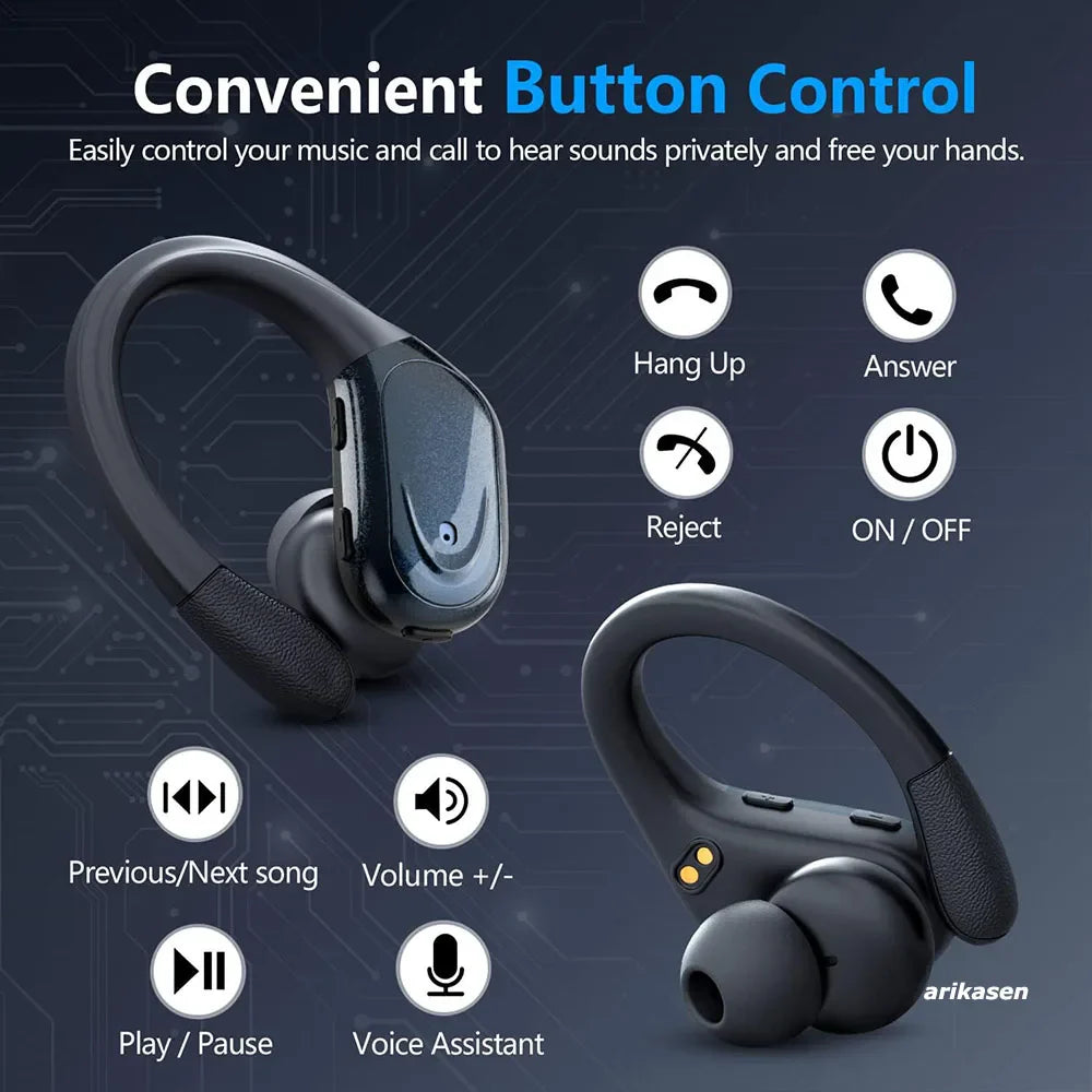 Lång batteritid trådlösa sporthörlurar med snabb USB-C laddning. In-ear design för träning.