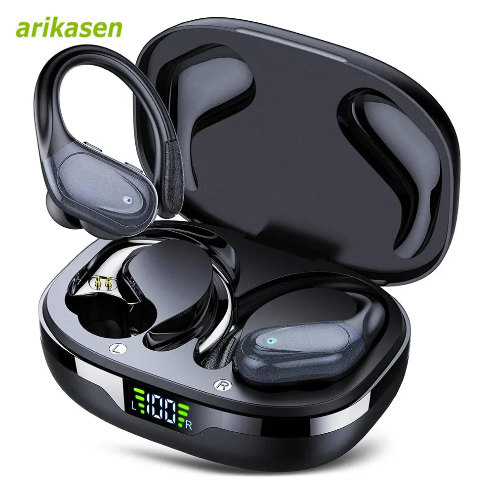 Trådlösa Bluetooth 5.3 sporthörlurar med aktiv brusreducering. Bekväma in-ear för alla aktiviteter.