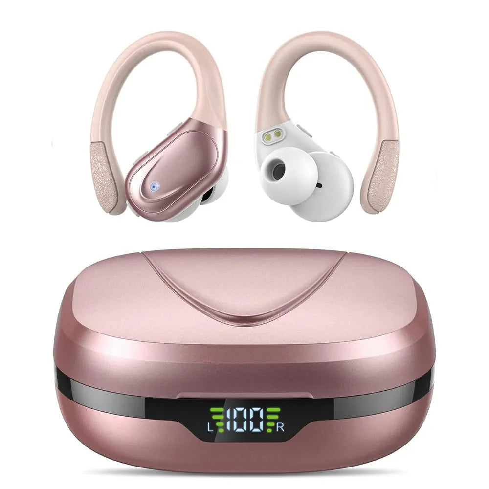 Sporthörlurar med lång batteritid, trådlös Bluetooth 5.3 och effektiv brusreducering. Ergonomiska.