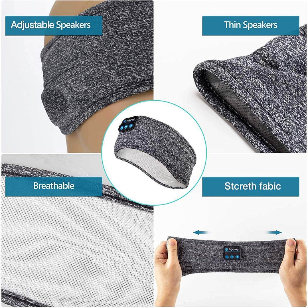 Förpackning till trådlöst Bluetooth sportpannband, visar produktens funktioner och fördelar.