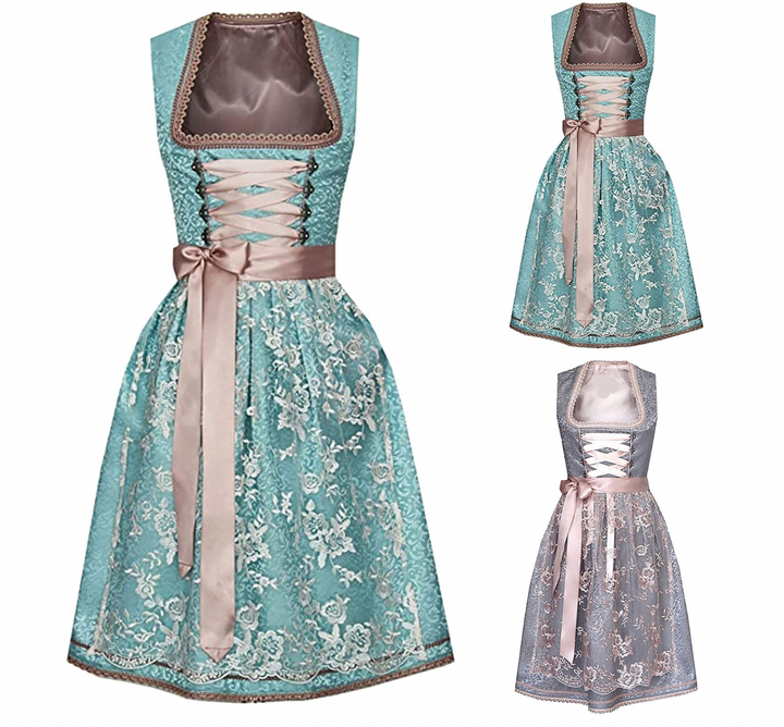 Klassisk traditionell dirndl klänning för kvinnor. Festklänning med blus, idealisk för Oktoberfest & evenemang.
