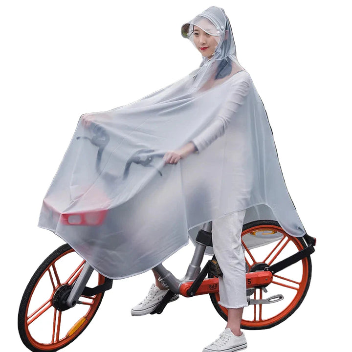 Transparent vind- & vattentät regnponcho för cykel och motorcykel. Skyddar effektivt mot regn och vind.
