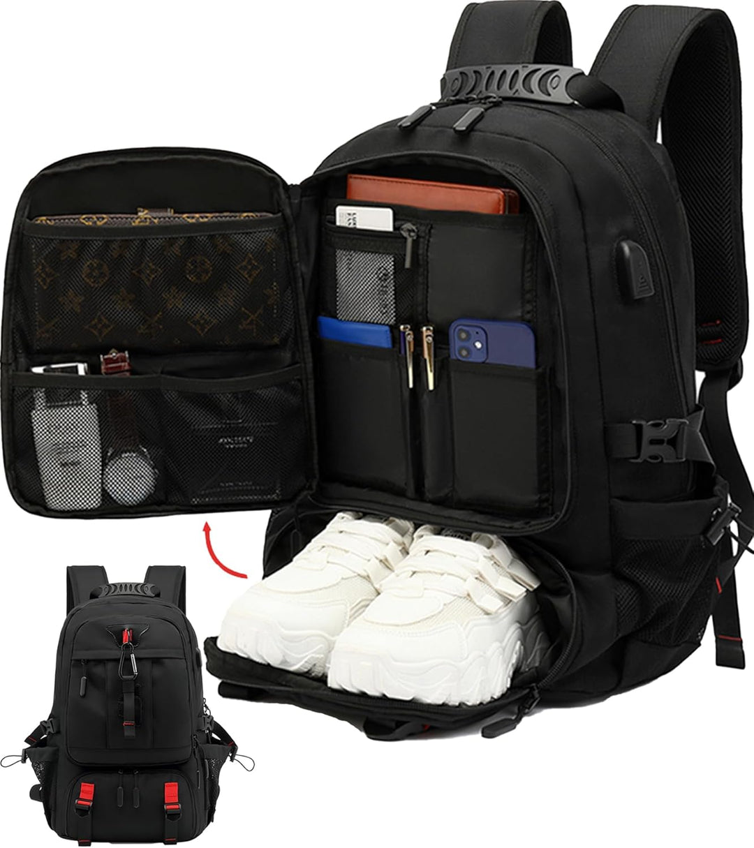 TravelMax reseryggsäck visar rymligt laptopfack. Organiserad & säker förvaring för din dator.