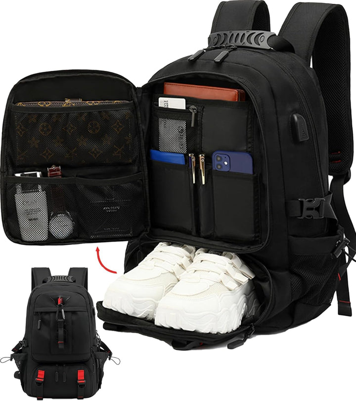 TravelMax reseryggsäck visar rymligt laptopfack. Organiserad & säker förvaring för din dator.