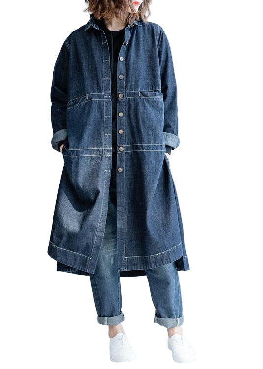 Trendig blå dam jeansjacka med öppen sida, perfekt för höst- och vårmode.
